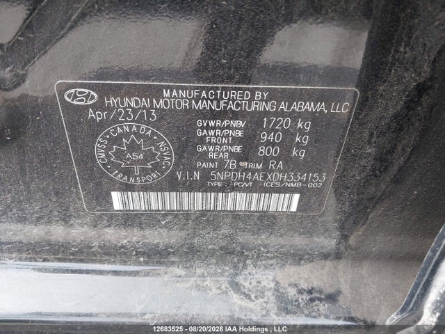 2013 Hyundai Elantra Gl მანქანა იყიდება აუქციონზე, vin: 5NPDH4AEXDH334153, აუქციონის ნომერი: 12683525
