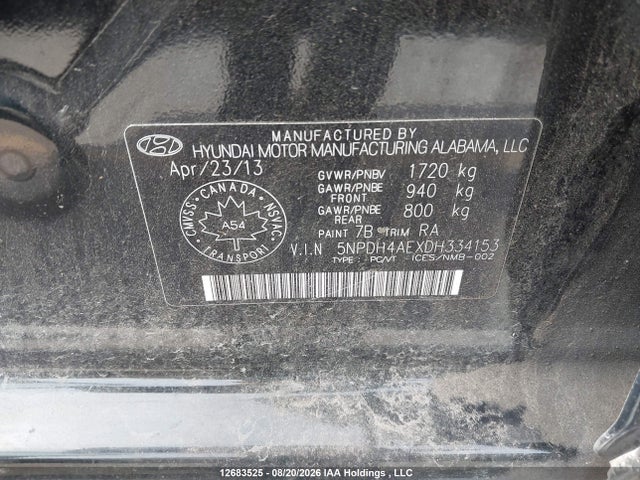 2013 Hyundai Elantra Gl მანქანა იყიდება აუქციონზე, vin: 5NPDH4AEXDH334153, აუქციონის ნომერი: 12683525