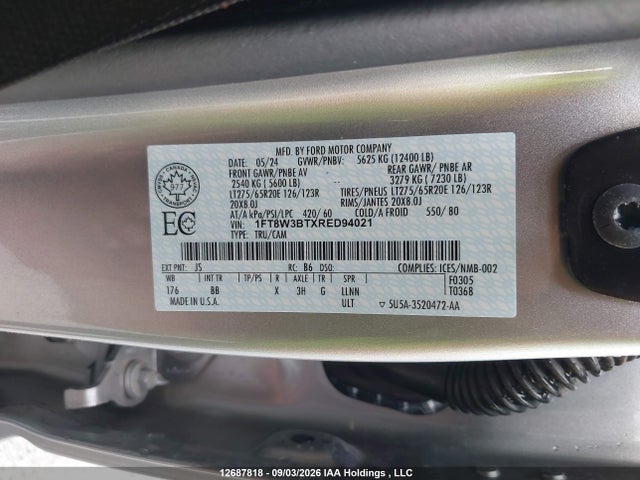 Продажа на аукционе авто 2024 Ford F350 Super Duty, vin: 1FT8W3BTXRED94021, номер лота: 12687818