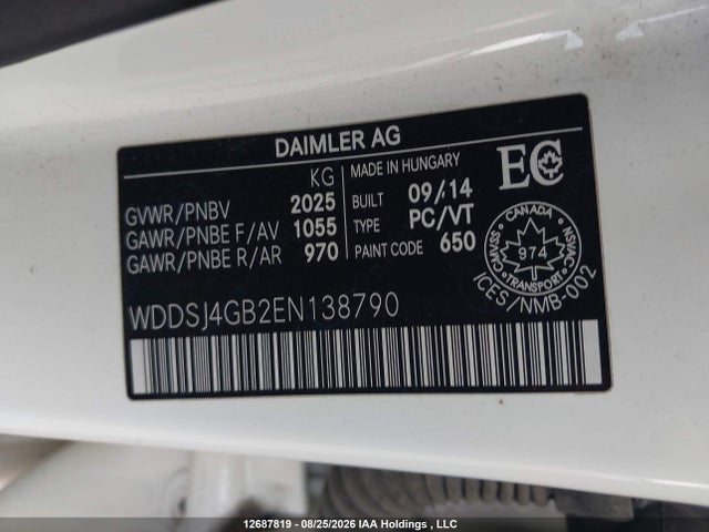 Продаж на аукціоні авто 2014 Mercedes-benz Cla 250 4matic, vin: WDDSJ4GB2EN138790, номер лоту: 12687819