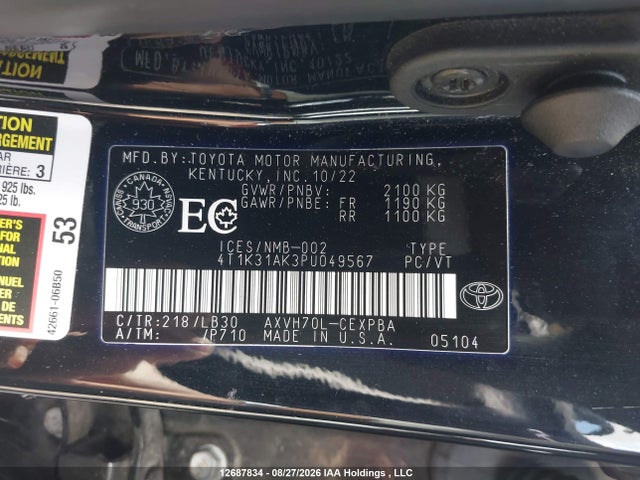 Aukcja sprzedaży 2023 Toyota Camry Hybrid Xse, vin: 4T1K31AK3PU049567, numer aukcji: 12687834