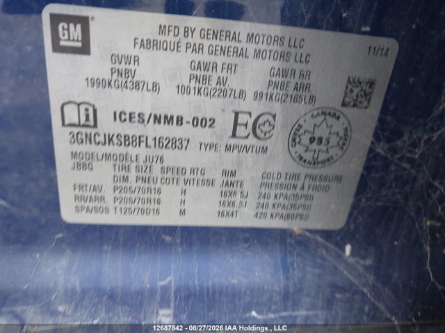 Chevrolet Trax 2015 3GNCJKSB8FL162837 Image 9