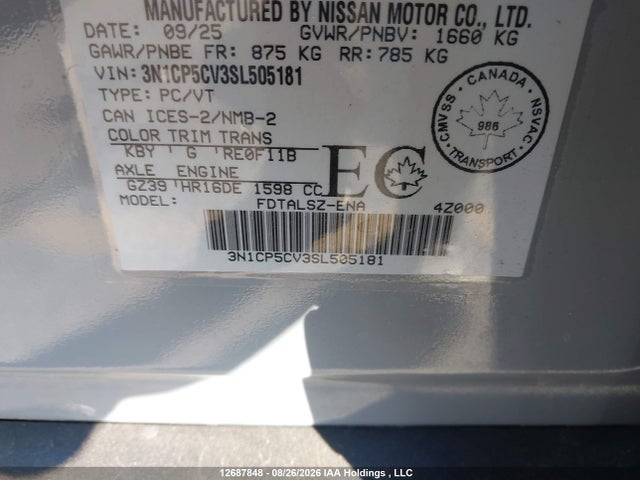 3N1CP5CV3SL505181 Nissan Kicks Play Sv Cvt