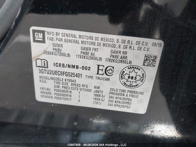 GMC Sierra K1500 Sle 2015 3GTU2UEC8FG525401 Image 9