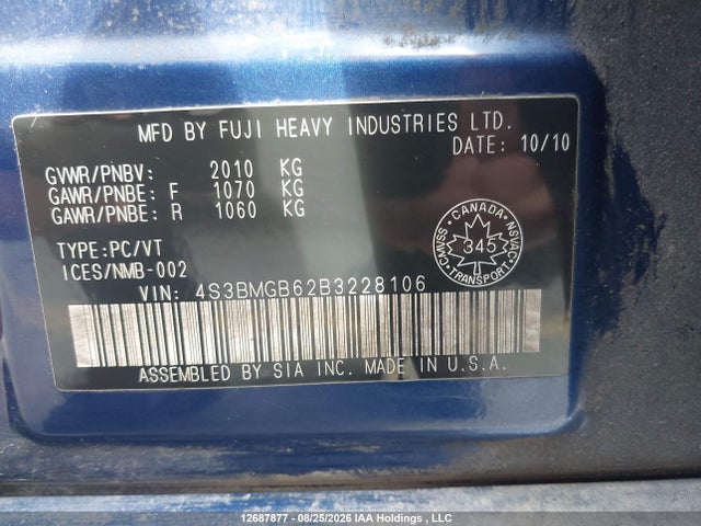 2011 Subaru Legacy 2.5i Premium მანქანა იყიდება აუქციონზე, vin: 4S3BMGB62B3228106, აუქციონის ნომერი: 12687877