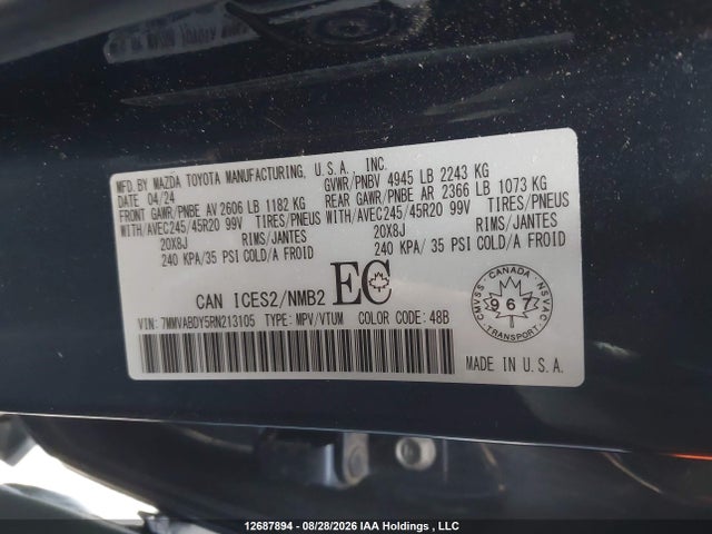 12687894 :رقم المزاد ، 7MMVABDY5RN213105 vin ، 2024 Mazda Cx-50 Gt W/turbo/meridian Edition مزاد بيع