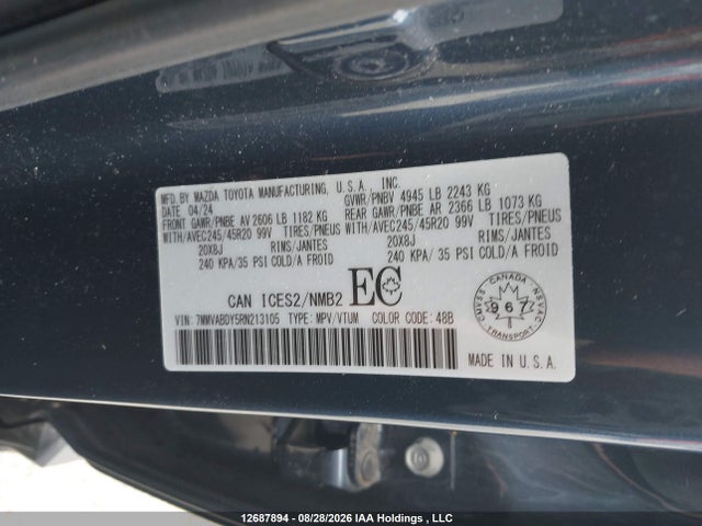 12687894 :رقم المزاد ، 7MMVABDY5RN213105 vin ، 2024 Mazda Cx-50 Gt W/turbo/meridian Edition مزاد بيع
