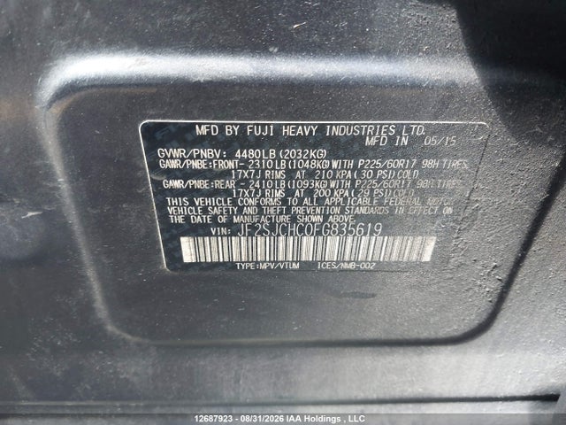 Продажа на аукционе авто 2015 Subaru Forester 2.5i Limited, vin: JF2SJCHC0FG835619, номер лота: 12687923