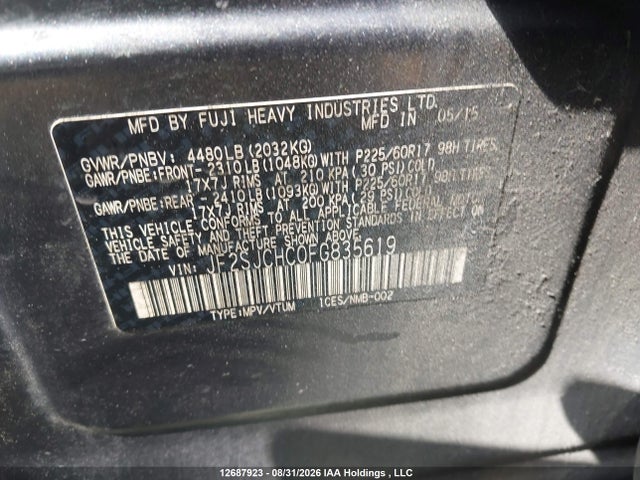 Продажа на аукционе авто 2015 Subaru Forester 2.5i Limited, vin: JF2SJCHC0FG835619, номер лота: 12687923