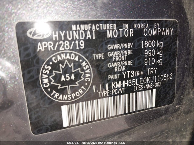 Aukcja sprzedaży 2019 Hyundai Elantra Gt Preferred, vin: KMHH35LE0KU110553, numer aukcji: 12687937