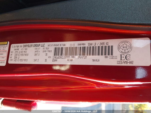 12687957 :رقم المزاد ، 1C4BJWEGXCL157777 vin ، 2012 Jeep Wrangler مزاد بيع