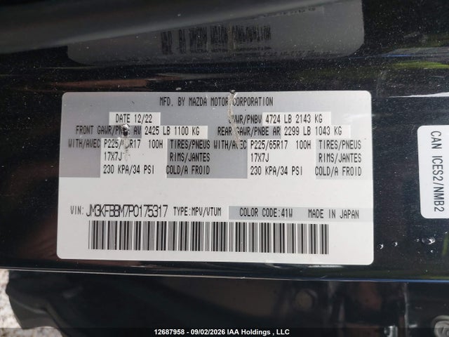 Продаж на аукціоні авто 2023 Mazda Cx-5, vin: JM3KFBBM7P0175317, номер лоту: 12687958