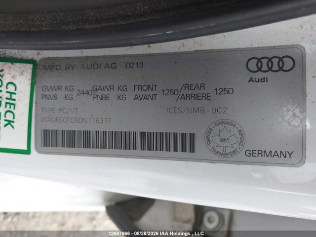 Aukcja sprzedaży 2013 Audi A6 3.0t, vin: WAUFGCFC6DN116317, numer aukcji: 12687966