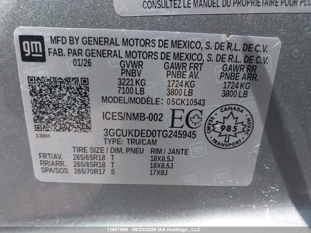 3GCUKDED0TG245945 Chevrolet Silverado K1500 Lt