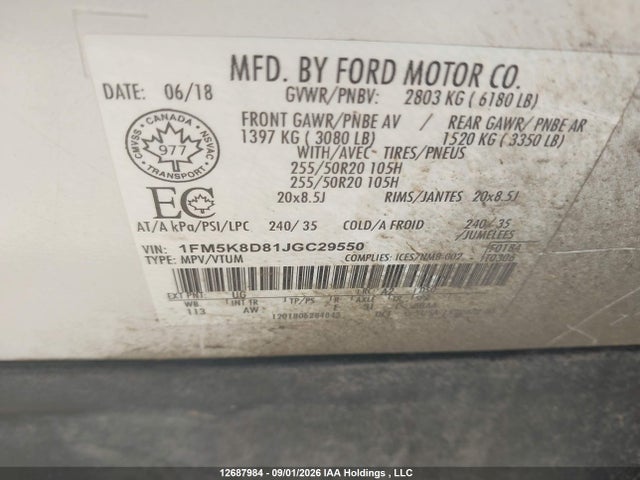 Ford EXPLORER XLT 2018 1FM5K8D81JGC29550 Image 8