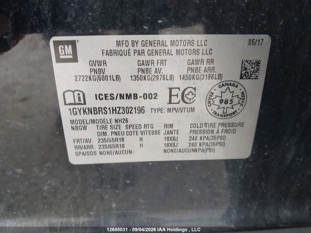 Cadillac XT5 LUXURY 2017 1GYKNBRS1HZ302196 Image 9