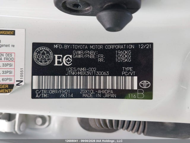 12688041 :رقم المزاد ، JTNKHMBX3N1130063 vin ، 2022 Toyota C-hr Xle/night Shade/limited مزاد بيع