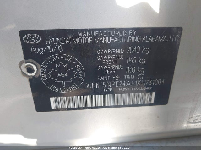 Hyundai Sonata Essential 2019 5NPE24AF1KH731004 Image 9