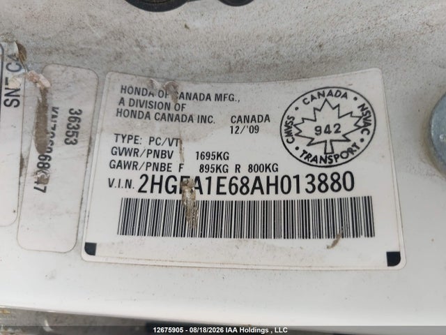 Продаж на аукціоні авто 2010 Honda Civic Sport, vin: 2HGFA1E68AH013880, номер лоту: 12675905
