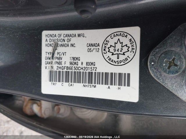 Продаж на аукціоні авто 2012 Honda Civic Si Si, vin: 2HGFB6E50CH201572, номер лоту: 12683980