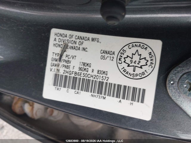 Продаж на аукціоні авто 2012 Honda Civic Si Si, vin: 2HGFB6E50CH201572, номер лоту: 12683980