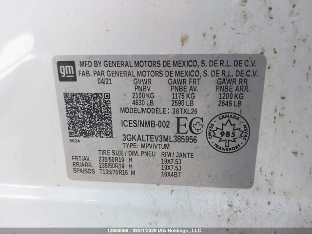 Aukcja sprzedaży 2021 Gmc Terrain Sle, vin: 3GKALTEV3ML385956, numer aukcji: 12688066