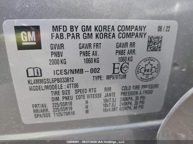 12688081 :رقم المزاد ، KL4MMGSL6PB033812 vin ، 2023 Buick Encore Gx Essence مزاد بيع
