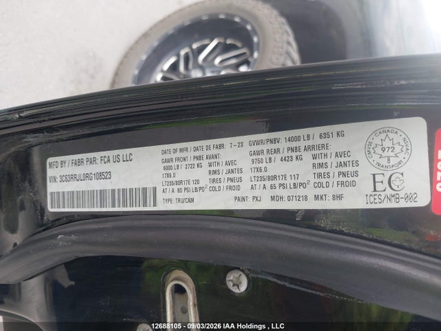 Продаж на аукціоні авто 2024 Ram 3500 Laramie, vin: 3C63RRJL0RG108523, номер лоту: 12688105