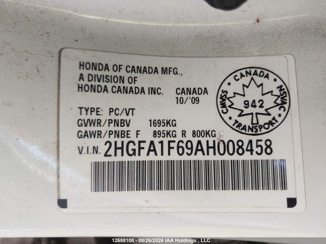 Продаж на аукціоні авто 2010 Honda Civic Lx-s, vin: 2HGFA1F69AH008458, номер лоту: 12688108