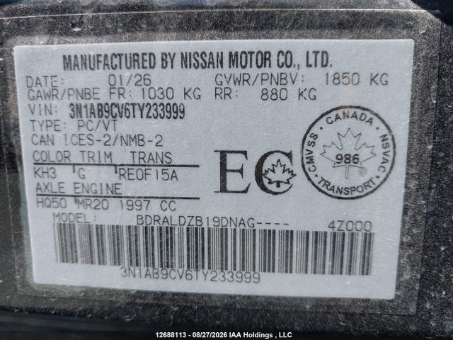 3N1AB9CV6TY233999 Nissan Sentra Sv Cvt