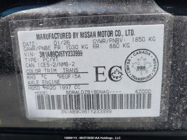 3N1AB9CV6TY233999 Nissan Sentra Sv Cvt