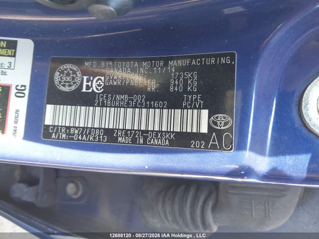 Toyota Corolla S 2015 2T1BURHE3FC311602 Image 9