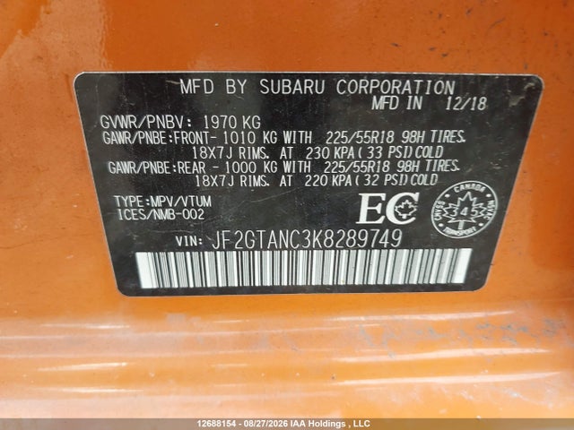 Subaru Crosstrek Limited 2019 JF2GTANC3K8289749 Image 9