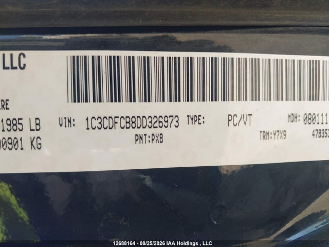 12688164 :رقم المزاد ، 1C3CDFCB8DD326973 vin ، 2013 Dodge Dart Limited/gt مزاد بيع