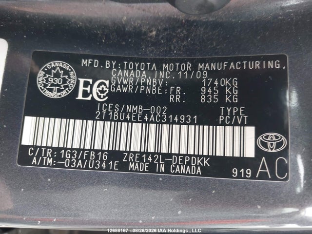 Aukcja sprzedaży 2010 Toyota Corolla Ce, vin: 2T1BU4EE4AC314931, numer aukcji: 12688167