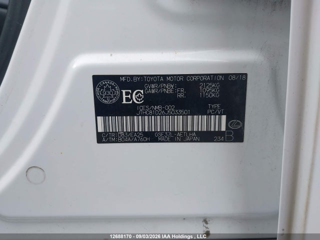 12688170 :رقم المزاد ، JTHC81D26J5033501 vin ، 2018 Lexus Is 300 300 مزاد بيع