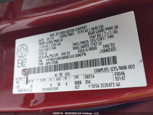 Aukcja sprzedaży 2014 Ford Escape Se, vin: 1FMCU9G99EUC39679, numer aukcji: 12688176
