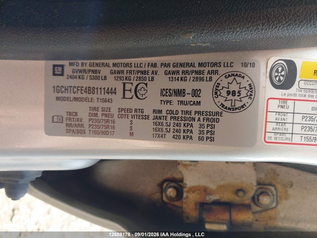 12688178 :رقم المزاد ، 1GCHTCFE4B8111444 vin ، 2011 Chevrolet Colorado Lt مزاد بيع