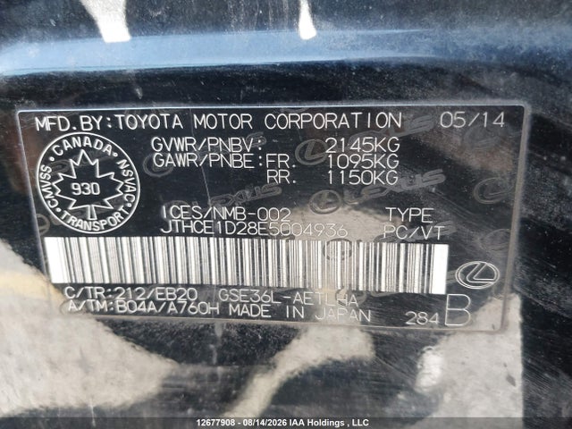 Lexus IS 350 2014 JTHCE1D28E5004936 Image 9