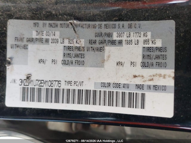 3MZBM1U72EM108776 Mazda Mazda3 Gx-sky