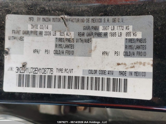 3MZBM1U72EM108776 Mazda Mazda3 Gx-sky