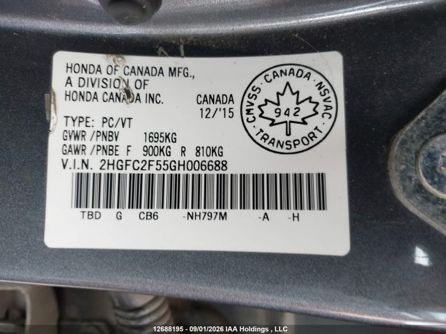 Honda Civic 2016 2HGFC2F55GH006688 Image 9
