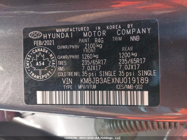 Продаж на аукціоні авто 2022 Hyundai Tucson Sel, vin: KM8JB3AEXNU019189, номер лоту: 12688209