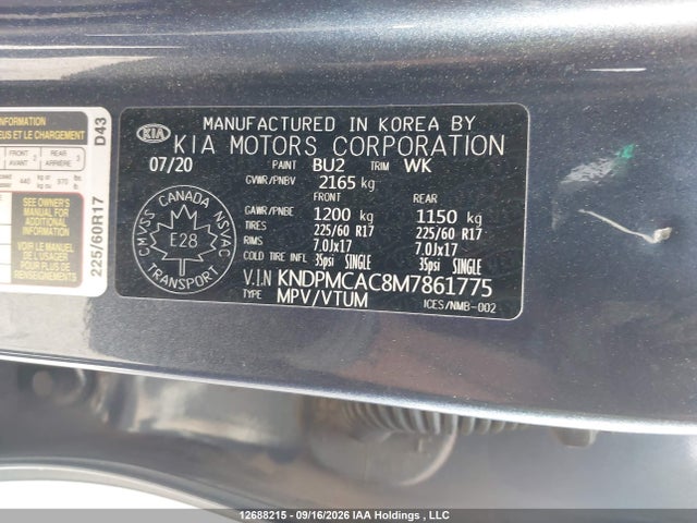 12688215 :رقم المزاد ، KNDPMCAC8M7861775 vin ، 2021 Kia Sportage Lx/lx S مزاد بيع