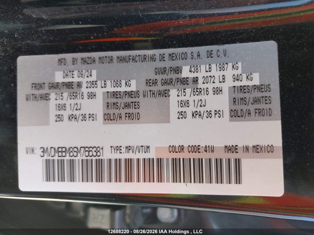 12688220 :رقم المزاد ، 3MVDMBBM8SM766381 vin ، 2025 Mazda Cx-30 Gx مزاد بيع