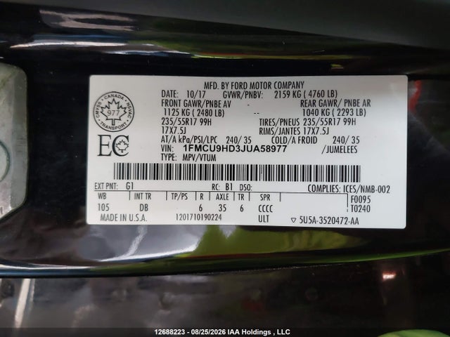 1FMCU9HD3JUA58977 Ford ESCAPE SEL