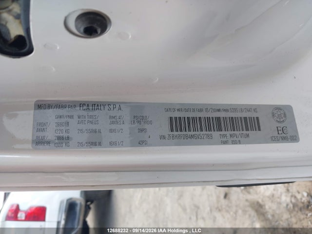 12688232 :رقم المزاد ، ZFBHRFDB4M6V52789 vin ، 2021 Ram Promaster City Tradesman Slt مزاد بيع