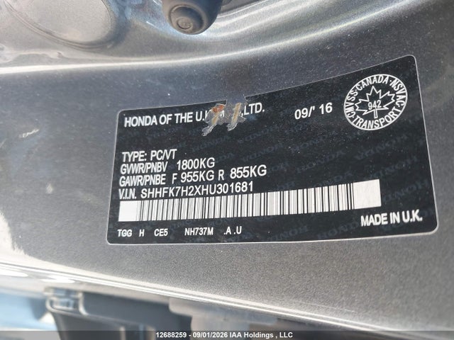 Honda Civic 2017 SHHFK7H2XHU301681 Image 9