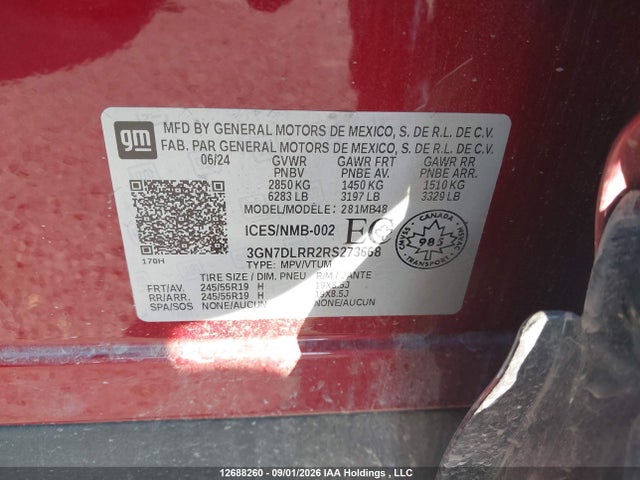 2024 Chevrolet Equinox Ev Lt მანქანა იყიდება აუქციონზე, vin: 3GN7DLRR2RS273668, აუქციონის ნომერი: 12688260