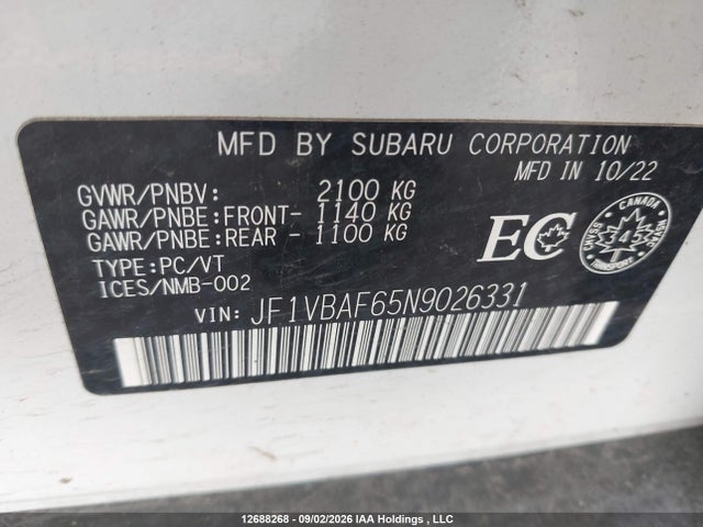 JF1VBAF65N9026331 Subaru Wrx Sport